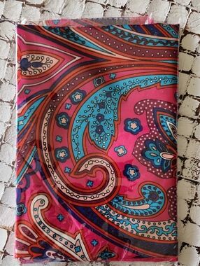 Vibrant Pink Paisley Scarf with Teal & Coral Accents